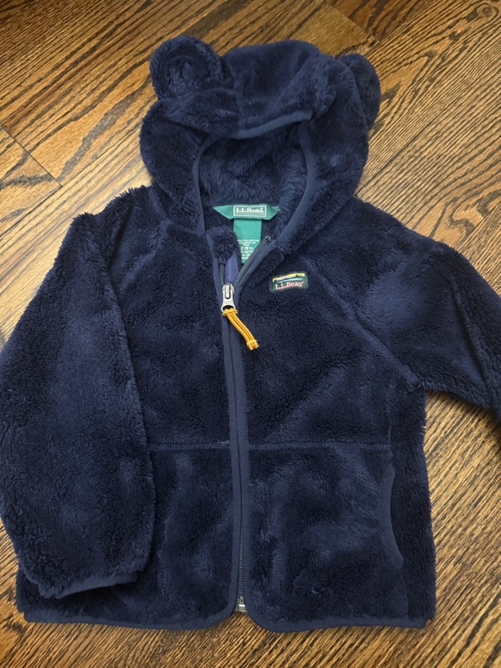 L.L. Bean Navy Plush Bear-Ear Zip Hoodie